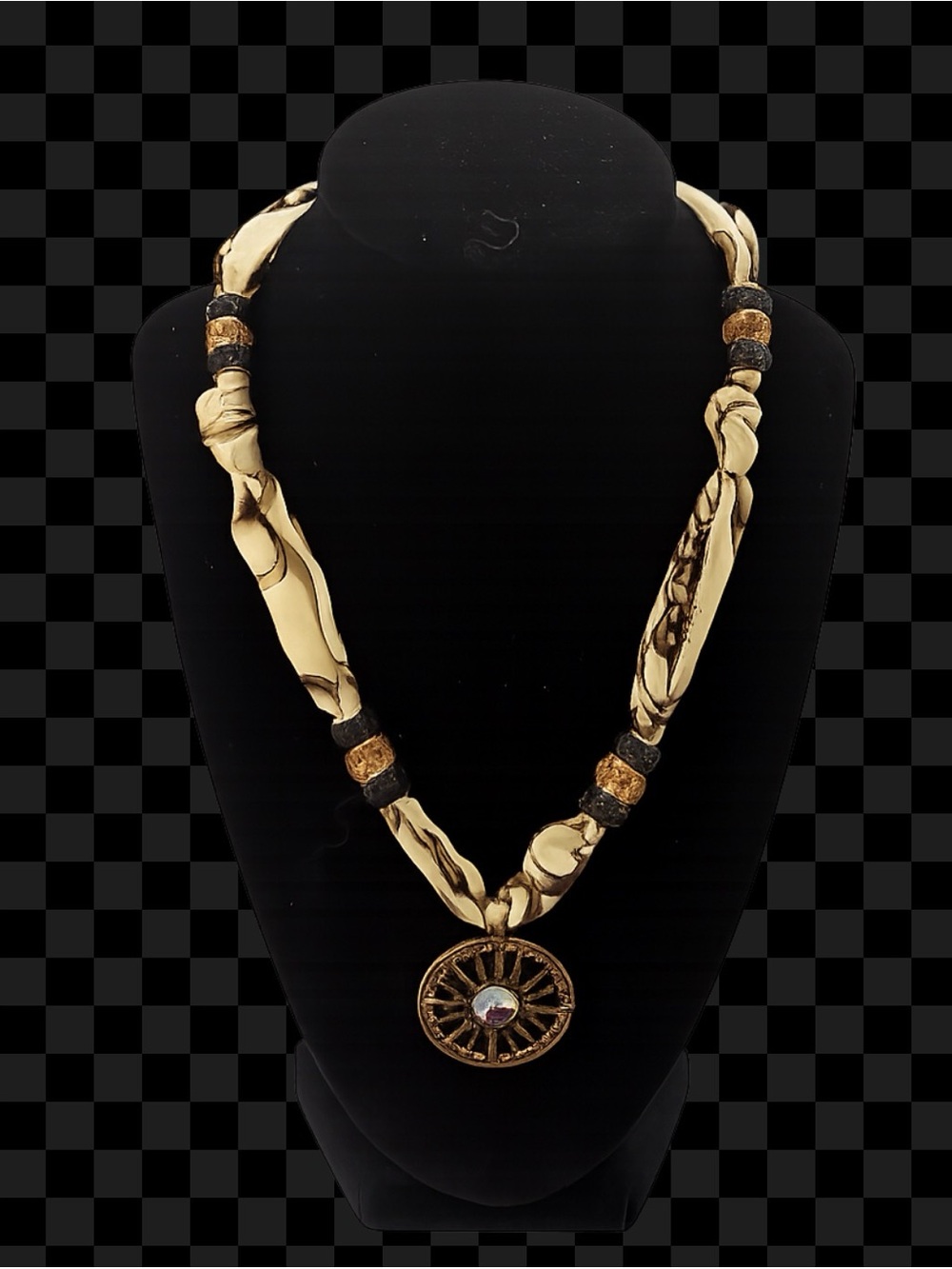 Hand Crafted Cream and Gold Medallion Necklace